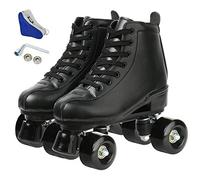 XUDREZ Roller Skates Double Row Skates Adjustable High-top Girls Boy RollerSkates Indoor Outdoor Adult Roller Derby Skates (Black black wheel,36=UK:4)