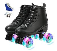 XUDREZ Roller Skates Double Row Skates Adjustable High-top Women Men RollerSkates Adult Roller Derby Skates for Indoor Outdoor (Black flash wheel,40=UK:7)