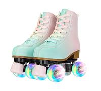 XUDREZ Roller Skates Roller Flash wheel Shoes Green Pink Double Row Roller Shoes Kids Roller Skates Adult Youth Men And Women Beginners Luminous Roller Shoes (Green pink 35)