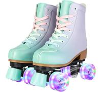 XUDREZ Roller Skates Roller Shoes Green Purple Double Row Roller Shoes Kids Roller Skates Youth Men And Women Beginners Luminous RollerShoes 34