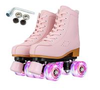 XUDREZ Roller Skates Women Pink Roller Skates for Girls Double Row Four Wheel Roller Derby Skates for Adult Beginner Indoor Outdoor (EUR39-10.04in - UK6.5,Light pink flashing wheel )