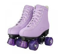 XUDREZ Women's Classic Double Row Flashing Wheel Roller Skates, High Top PU Leather, Indoor/Outdoor for Beginners (Purple, UK7)