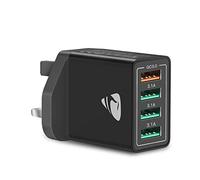XUDUO 4-Port Fast Charger UK Wall Adapter 33W QC 3.0 Multiport Mains Power Adaptor For iPhone 16 15 14 13 12 11 Pro Max XR XS 8 Plus iPad Samsung