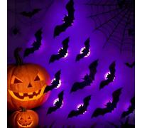 XUDUOO 12PCS Halloween Bat Decorations, 3D Bat Design LED Light, Realistic Wall Stickers, Light Up Bats for Bedroom, Door, Window, Porch, Party, Offices, Yard, Car, Classroom Decoration