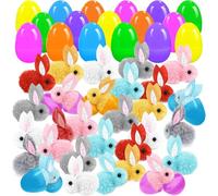 XUDUOO 24Pack Easter Eggs Fillers with Bunny Plush, Easter Gifts for Kids, Easter Party Bag Fillers, Basket Fillers, Cute Stuff Plush Fidget Toys Classroom Treasure Box Egg Hunt Games