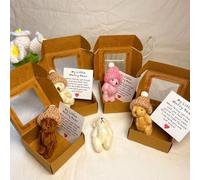 XUDUOO 4PCS Pocket Hug Little Bear, Worry Bear in A Box, Get Well Soon Gifts for Kids, Stuffies Doll with Knitted Hat and Pom Pom, Emotional Support Plush, Thinking of You Gifts for Kids