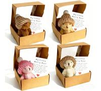XUDUOO 4Pcs Worry Bear Hug in a Box, A Little Pocket Bear Hug, Mini Bears with Inspirational Card, Small Teddy Bear with Knitted Hat, Emotional Support Plush, Positive Gifts for Kids Friends