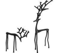 XUDUOO Christmas Black Reindeer Ornaments, 2PCS Imitation Metal Reindeers Sculpture, Reindeer Statues European-Style Home Ornaments for Mantel Fireplace Bedroom Home Decor (Small Size)