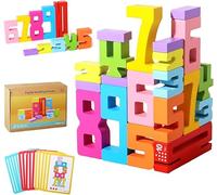 XUDUOO Number Blocks Toys for Kids, Wooden Numbers Stacking Blocks, Montessori-Inspired Number Puzzle Counting Blocks, Early Education Math Games for Preschoolers