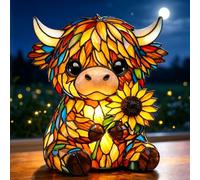 XUDUOO Stained Highland Cow Lamp, Vintage Resin Table Lighting, 3D Cute Sunflower Animal Lamp with Warm Glow, LED Night for Home, Office, Bedroom, Living Room, Unique Gift for Cow Lovers