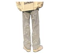 XUEBIN Men's Patchwork Jeans Baggy Hip Hop Pants Y2k Men 90s Pants Sweatpants Stretch Cargo Cool Cargo Pants mens jeans(Blue,XL)
