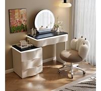 XUEBMA Makeup Artist's Style 120cm Dressing Table with 360° Circular LED Lighted Mirror, Waterproof Top And Organizer(C-Black,120cmx40x76cm)