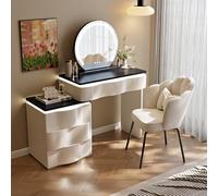 XUEBMA Makeup Artist's Style 120cm Dressing Table with 360° Circular LED Lighted Mirror, Waterproof Top And Organizer(B-Black,80cmx40x76cm)