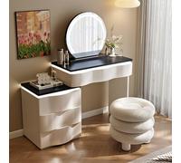 XUEBMA Makeup Artist's Style 120cm Dressing Table with 360° Circular LED Lighted Mirror, Waterproof Top And Organizer(A-Black,120cmx40x76cm)