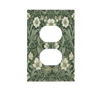 Xuejiaku Decorative Outlet Covers Vintage William Morris Green Vine White Flowers 1 Gang Duplex Light Switch Cover Plate Unique Wall Plate Electrical Switch Plate Covers for Bedroom Home Decor