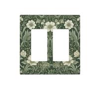Xuejiaku Decorative Outlet Covers Vintage William Morris Green Vine White Flowers 2 Gang Light Switch Cover Plate Double Rocker Wall Plate Switch Plate Covers Faceplate for Bedroom Home Decor