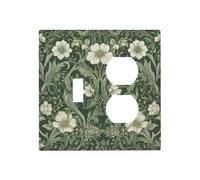 Xuejiaku Decorative Outlet Covers Vintage William Morris Green Vine White Flowers 2 Gang Wall Plate Single Toggle Duplex Light Switch Cover Switch Plate Covers Faceplate for Bedroom Home Decor