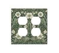 Xuejiaku Decorative Outlet Covers Vintage William Morris Green Vine White Flowers 2 Gang Wall Plate Double Duplex Light Switch Cover Switch Plate Covers Faceplate for Bedroom Home Decor