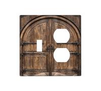 Xuejiaku Decorative Outlet Covers Vintage Wood Brown Barn Door 2 Gang Light Switch Cover Plate Single Toggle Duplex Wall Plates for Electrical Outlets Switch Plate Covers for Farmhouse Home Decor
