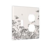 Xuejiaku Light Switch Cover Plate Country Beige Flower Vintage Floral Bee 2 Gang Outlet Covers 1 Toggle 1 Duplex Socket Cover Wallplates Electrical Switch Plate Covers for Bathroom Bedroom Decor