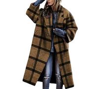 XUEJIANN Autumn Coat Women's Elegant Checked Wool Jacket Women's Long Winter Coat Warm Wool Jacket Winter Long Elegant Coat Wool Long Winter Coat Elegant Lined Lightweight Quilted Jacket, coffee, XL
