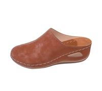 XUEJIANN Ladies Leather Mule Slippers - Orthotic Arch Support Sandals for | Uk Lightweight Comfy Wedge Slides Breathable Closed Toe Slip On Shoes