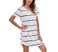 XUEJIANN Long Striped Nightdress Nightshirts Short Length Nightdresses & | Cotton Pajama Dress Oversized T Shirts Sleeping Loungewear Top Tshirts Dress Nighties Short Sleeve Sleepshirt