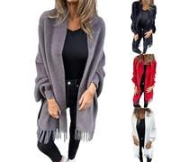 XUEJIANN Poncho Women's Winter with Sleeves - Poncho Women's Warm Cotton Poncho Warm Soft Cashmere Elegant Scarf Poncho with Tassels Wool Coat Traditional Jacket / Knitted Cardigan Long Cardigan, Ash