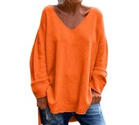 XUEJIANN Two-Piece Pullover Plain V-Neck Long Sleeve Loose Casual and Comfortable Non-Iron Blouses, orange, XXL