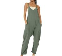 XUEJIANN Women'S Jumpsuits & Playsuits Plus Size, Cotton Wide Leg Jumpsuit, | Jumpsuit, Casual Comfy One Piece Outfits, Solid Colour Loose Fit Long Pants Suit, Lightweight Holiday Leisure Overalls