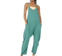 XUEJIANN Women'S Jumpsuits & Playsuits Plus Size, Cotton Wide Leg Jumpsuit, | Jumpsuit, Casual Comfy One Piece Outfits, Solid Colour Loose Fit Long Pants Suit, Lightweight Holiday Leisure Overalls