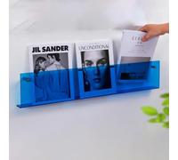 XUELOMZ Long Office Magazine Rack Acrylic - Wall Mount Newspaper Book Magazine Storage Holder Stands, Clear Wall Display Rack with Fitting, 60/80/120cm (Color : Blue, Size : 60cm