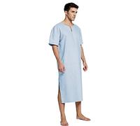 XUEMML Men's Cotton Nightshirt Short Sleeves Sleep Shirt Nightgown V Neck Short Sleeve Loose Comfy Long Big & Tall Pajamas (Color : Light blue, Size : XL)