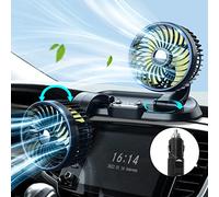 xuenair 12v Fan for Car, Cigarette Lighter Fan Travel with 2 USB Ports - 180 °Up Down 360 Degree Rotatable - 3 Speed Control Car - for RV Truck Forklift Boat (12v-Yellow)