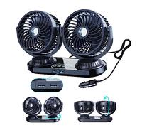 xuenair Auto Oscillating Car Fan 12v/24v - Portable Rotatable 3 Speeds Cigarette Lighter Fan For Car For Truck Rv Suv Sedan Van Boat (DC 12V/24V with 2 USB Port)