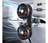 xuenair Car Fan - 24v 12v Car Seat Fan Portable - 3 Speeds Quiet Rotating Cooling Fan with 2 USB Port - Powerful Clip on Carseat Fan for Baby Kid Golf Cart RV Truck Vehicle - DC 12v/24v