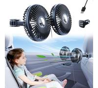 xuenair Car Fan for Back Seat, 360°Rotatable USB Car Seat Fan for Baby Rear Facing, 3 Speeds Separate Control, Black, 25 x 12 x 9 cm