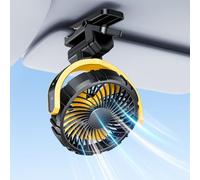 xuenair Car Fan Battery Powered Visor Back Seat Roof Handles, Portable Clip On Fan for Car Rechargeable for SUV Van RV Pickup Truck Camping Desk Bed Stroller Baby Crib, Quiet 360 Rotation(Yellow)