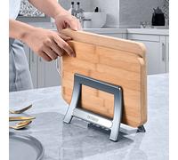 Xuenair Cutting Board Rack, Auto Width Adjustable Holder Stand for Countertop & Cabinet (Gray)