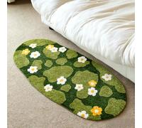 xueneige Cute Green Moss Rug Colorful Flowers Runner Rugs for Bathroom Kitchen Bedroom, Non Slip Bath Mat, Tufted Funky Aesthetic Bedside Rugs