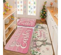 xueneige Easter Doormat Spring Decor Rabbit Floral Easter Egg Home Rug Non-Slip Washable Floor Mat Suitable for Indoor and Outdoor Use