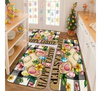 xueneige Easter Doormat Spring Decor Rabbit Floral Easter Egg Home Rug Non-Slip Washable Floor Mat Suitable for Indoor and Outdoor Use