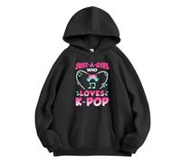 xueneige Just a Girl Who Loves K-POP Hoodie Teens Women Korean POP Fans Kawaii Funny Saying Graphic Pullover Sweatshirt