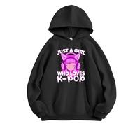 xueneige Just a Girl Who Loves K-POP Hoodie Teens Women Korean POP Fans Kawaii Funny Saying Graphic Pullover Sweatshirt