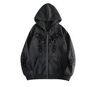 xueneige Men's Women's Y2K Zip Up Hoodie Aesthetic Trendy Oversized Goth Harajuku Sweatshirt Punk Grunge Hoodie Dark Grey