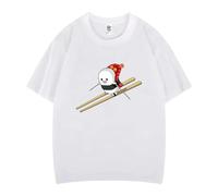 xueneige Skiing Sushi Creative Pattern Printed Round Neck Unisex Casual Loose Short Sleeve T Shirt