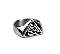 xueneige Viking Ring Men Viking Ring with Valknut Triangle Symbol, Nordic Mythology Signet Band, Punk Biker Amulet Jewellery for Daily Wear