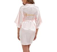 Xuepelit Bride Silk Dressing Gown for Women UK Ladies Kimono Satin Robe Lightweight Japanese Wedding Dressing Gowns Pyjama Short, Pink,XL
