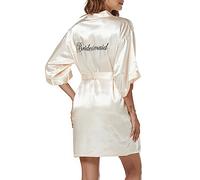 Xuepelit Bride Silk Dressing Gown for Women UK Ladies Kimono Satin Robe Lightweight Japanese Wedding Dressing Gowns Pyjama Short,Champagne,M