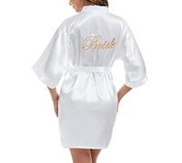 Xuepelit Bride Silk Dressing Gown for Women UK Ladies Kimono Satin Robe Lightweight Japanese Wedding Dressing Gowns Pyjama Short,White,M